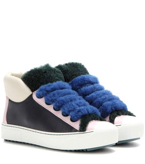 fendi shearling trimmed sneakers